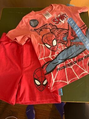 Spiderman Kids Tee & Shorts Set - Red Coral